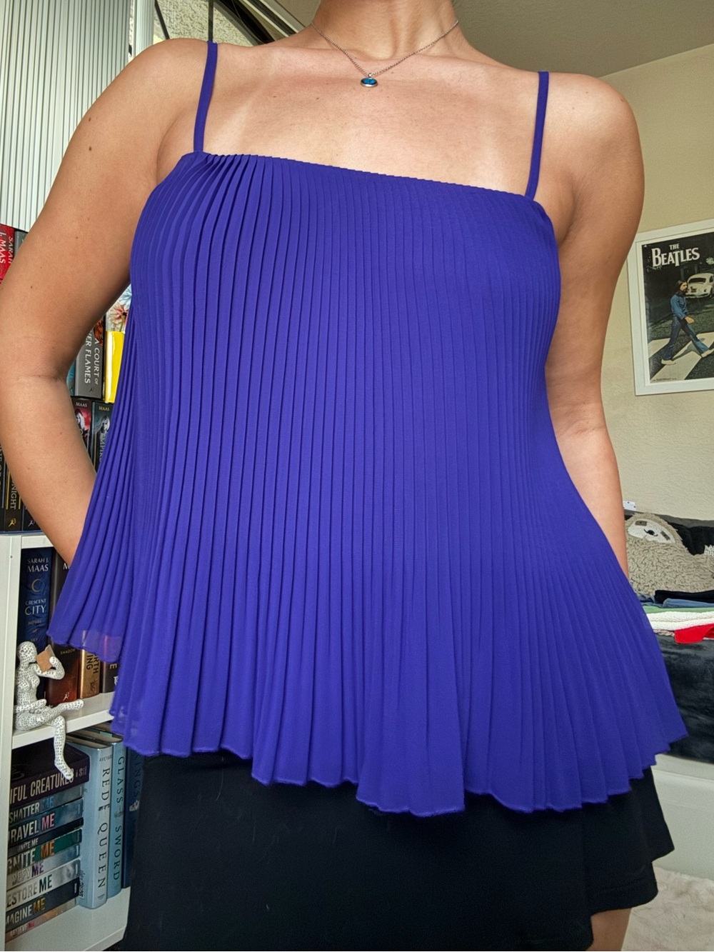 Vintage Bebe Purple Pleated Spaghetti Strap Top